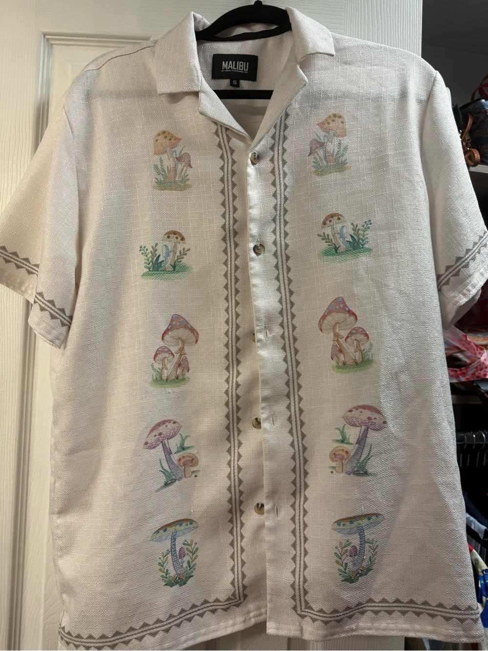 Malibu Cream Short-Sleeve Button-Front Mushroom Shirt